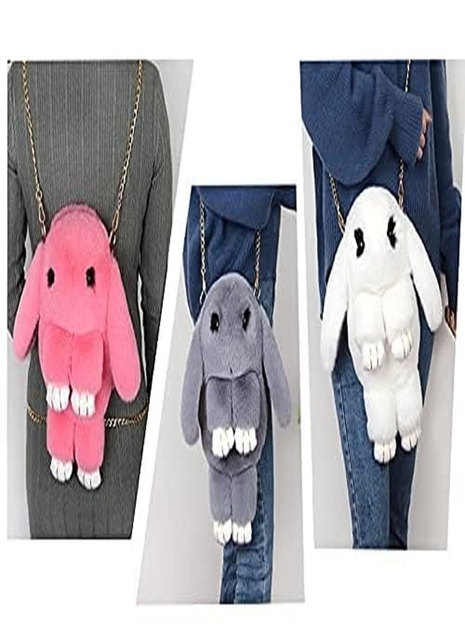 RK RETAILER حقيبة ظهر ناعمة محشوة من الفرو الصناعي على شكل أرنب من RK RETAILER للنساء والفتيات، حقيبة كتف على شكل أرنب، حقيبة يد كروس بودي، حقيبة ظهر للسفر (الحجم: 32 سم) (التصميم - 3) - Image 2